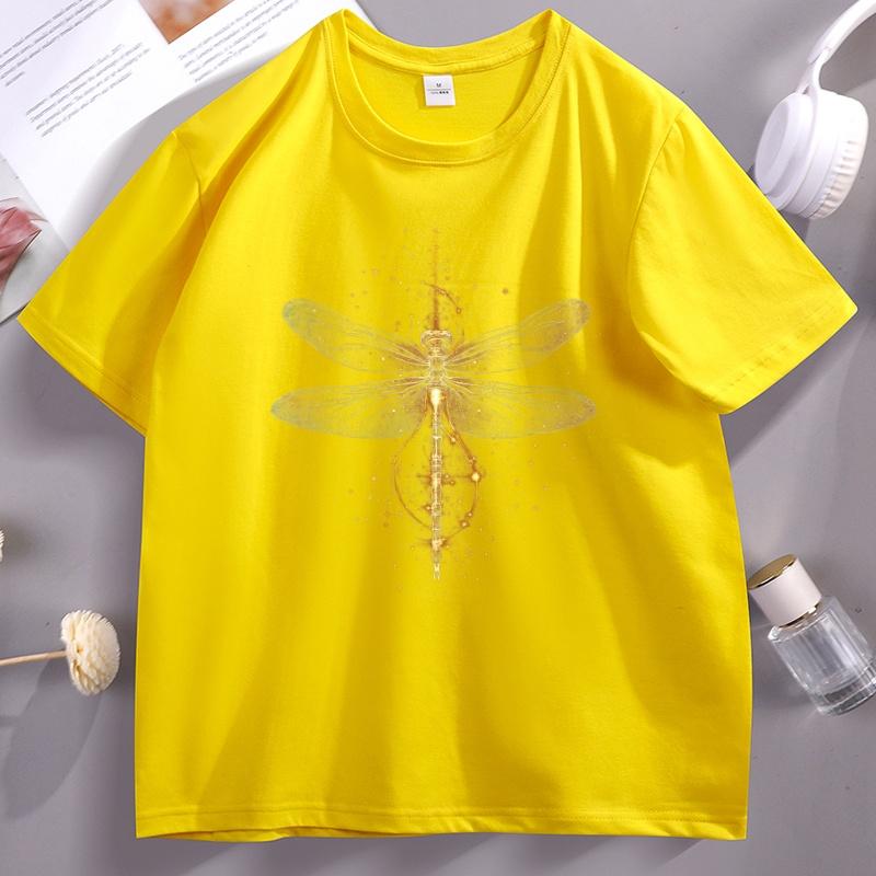Bright Golden Dragonfly TShirt for Comfortable Cute Unisex Tshirt Cute Dragonfly Tee Unisex Cotton Short Sleeve Tshirts Y2k