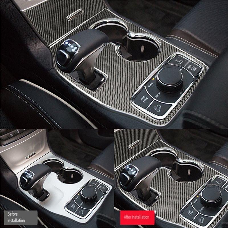 Car Gear Shift Water Cup Holder Panel Decoration Cover Trim For Jeep Grand Cherokee 2014 2015 Black Carbon Fiber