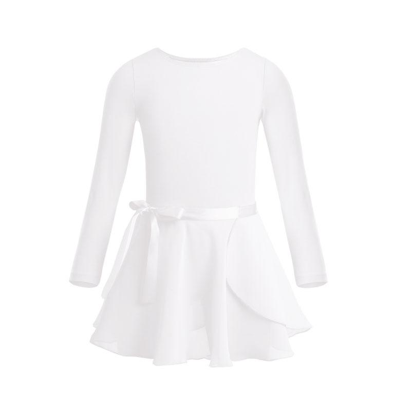 Хлопковый купальник для балета для девочек, танцевальная одежда, с длинными рукавами, для занятий балетом, гимнастики, с шифоновой юбкой на завязках, комплект, одежда балерины
