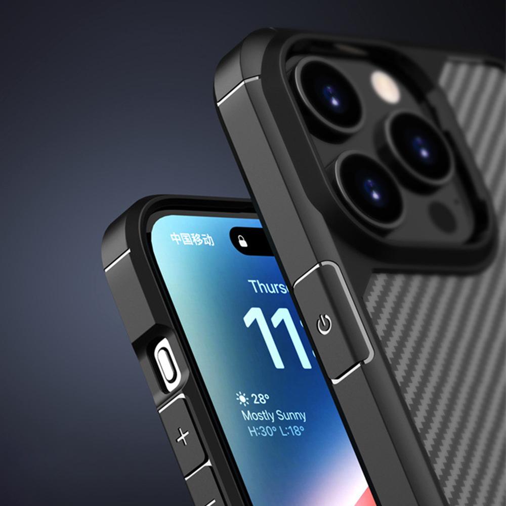 For iPhone 15 Pro Max Case Carbon Fiber Texture Anti-Scratch TPU+PC Back Cover