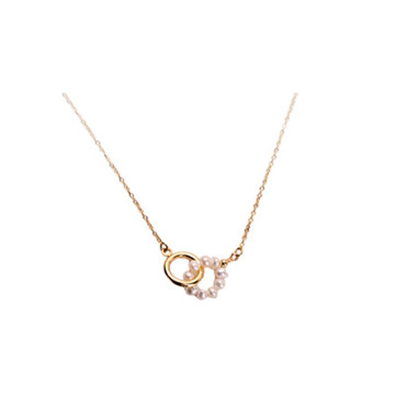 Titanium Steel Interlocking Freshwater Pearl Circle Pendant Necklace Temperament Fashion Light Luxury Niche Sweater Chain Women