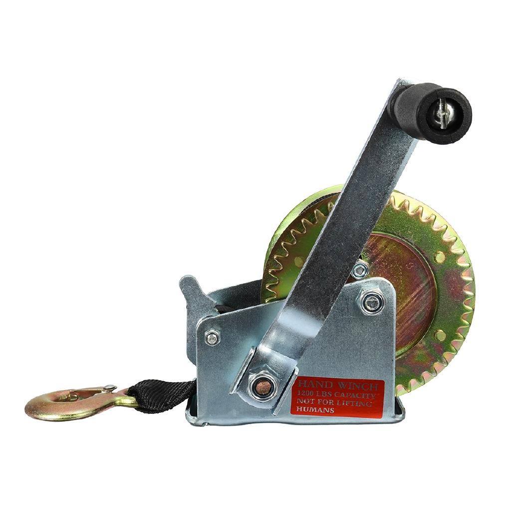 Черная ручная лебедка 1200 фунтов/544 кг, двухскоростная, синтетическая, для лодочного прицепа, кемпера, с 8-метровым ремнем
