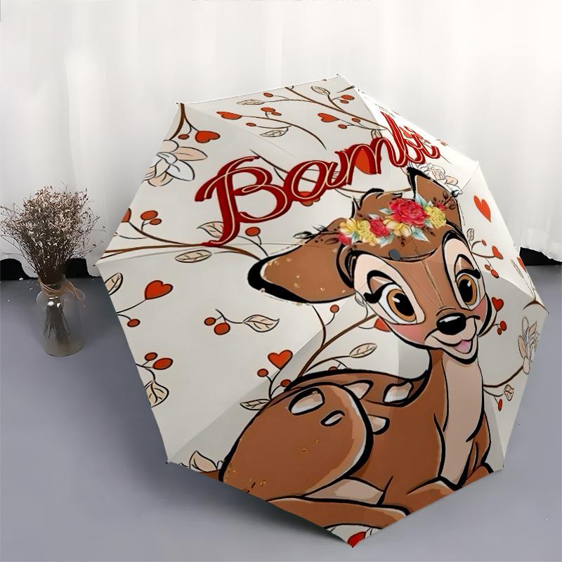 1pc Bambi's Floral Adventure Automatic Folding Umbrella - 3 Folding Design, Vivid Cartoon Pattern, Suitable for Outdoor Activities, A Gift f