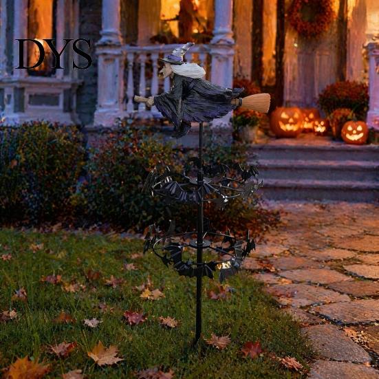 Spooky Seasonal Yard Accents Witch Garden Wind Spinner, Halloween Resin Statue Stake, Bats Weather Resistant Lawn Art And Spinner for Outdoor Pathway