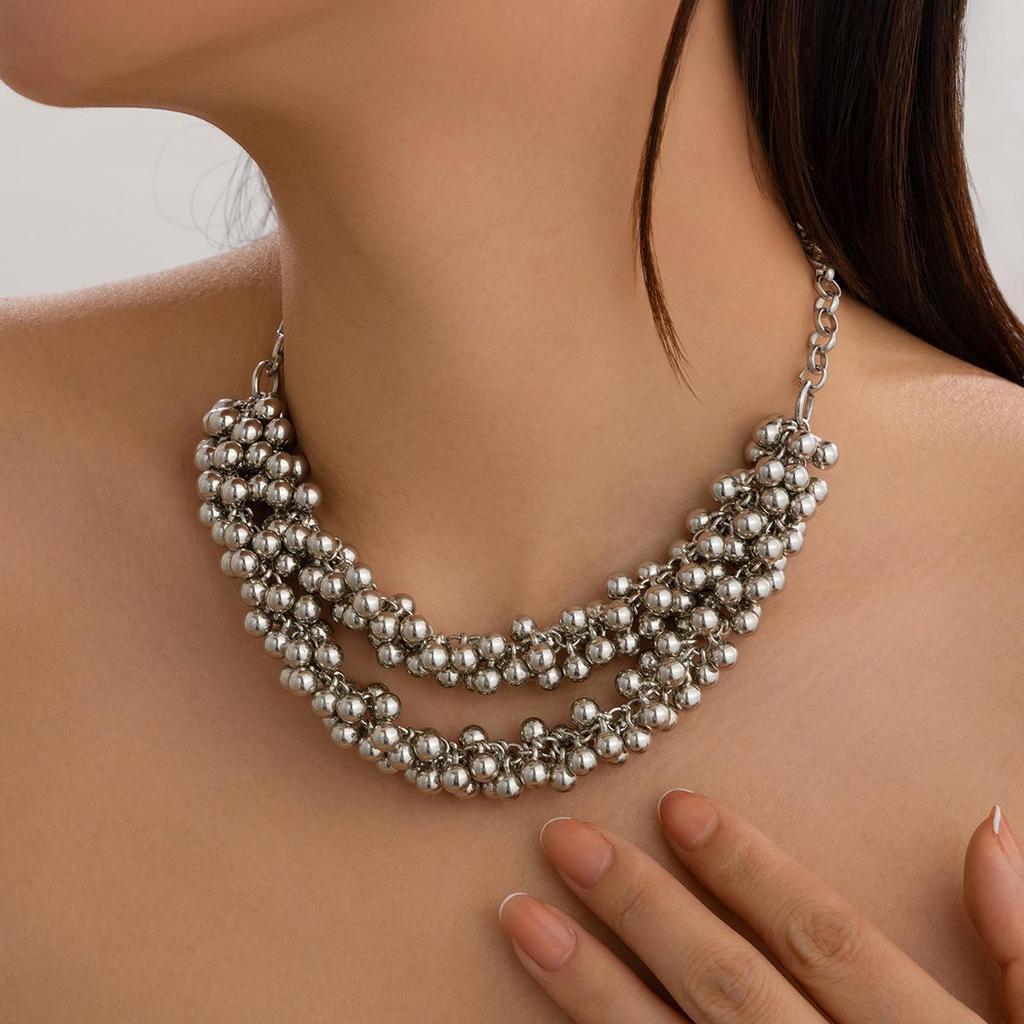 Европейское и американское многослойное ожерелье из круглых бусин CCB: Стильный металлический шик