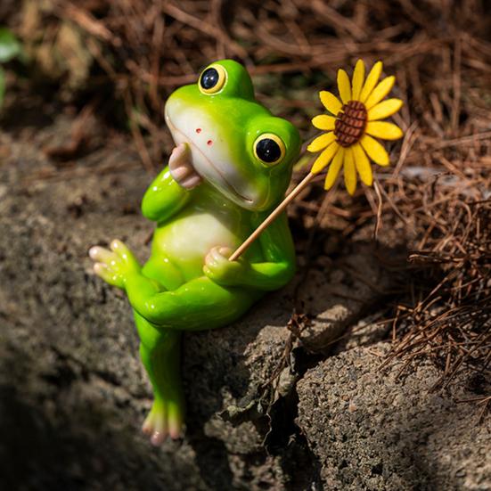Садовый орнамент, думающая лягушка, держащая цветок, статуэтка из смолы, реалистичный дизайн, садовый пруд, фонтан, аквариум, фигурка
