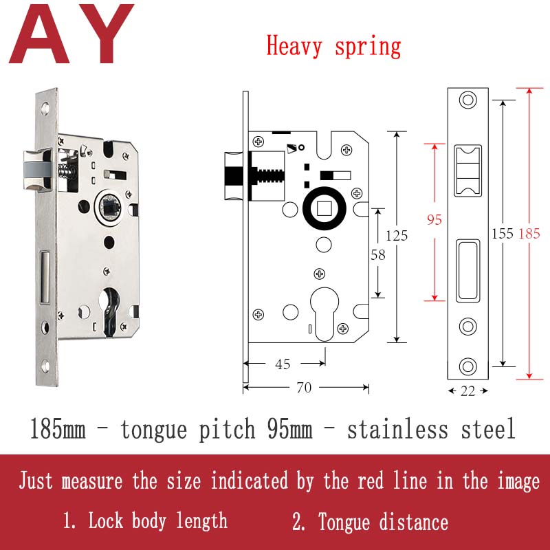 Stainless Steel Lock Body Lock Core Indoor Bedroom Lock Tongue Lock Universal Type Room Household Silent Wooden Door Lock