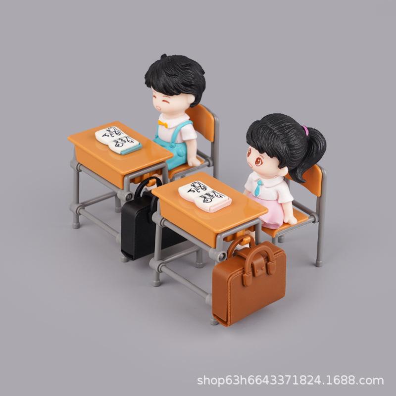 Миниатюрный кукольный домик, имитация классной парты, школьный ранец, игровой домик, сцена кукольного домика, кукла мальчика и девочки, детские игрушки