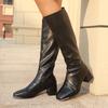 Мода 2025 Толстый каблук Сапоги до колена для женщин Мода Искусственная кожа Длинные черные сапоги Женские Задняя молния Осень Зима Botas Mujer 35-42