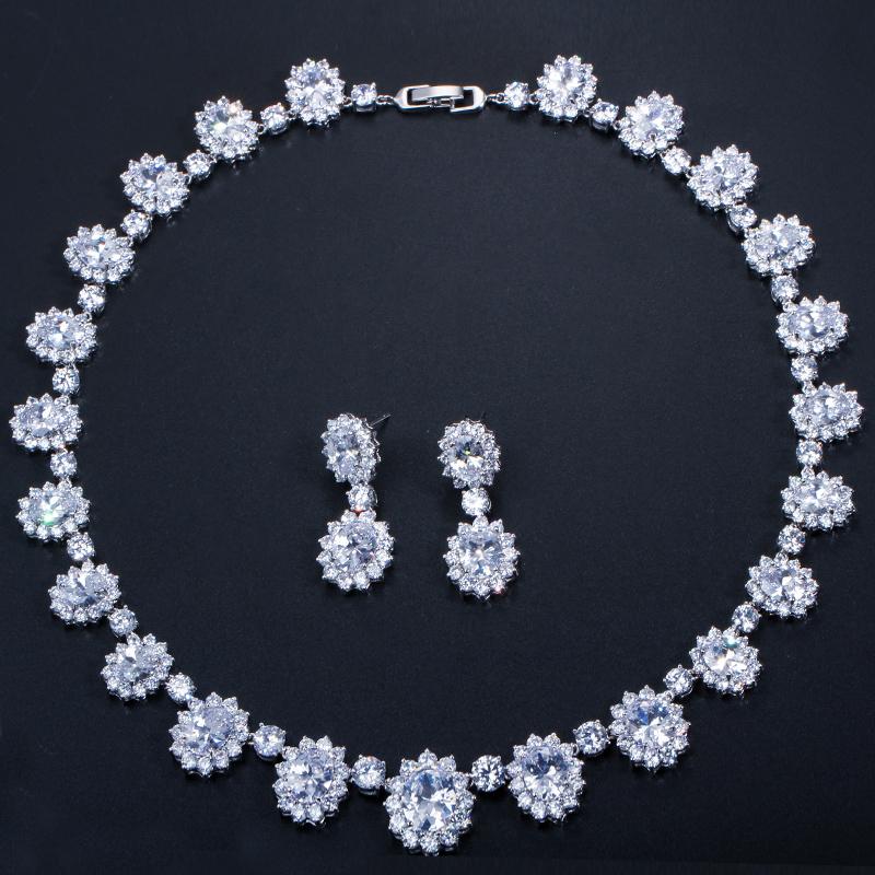 CMM High Quality Emerald Color Zirconia Women's Party Jewelry Earrings Necklace Set