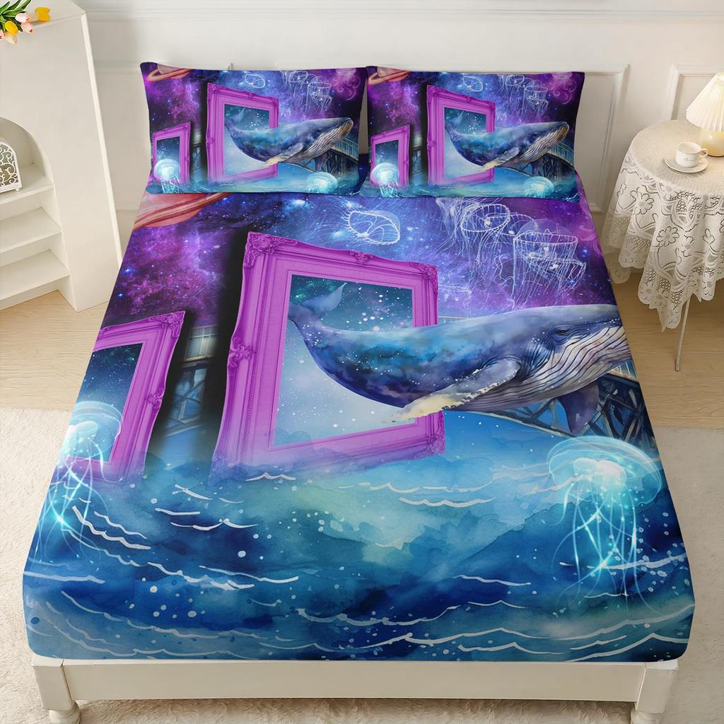 Marine Life Pattern Sheet Three-Piece Digital Printed Sheet Bedding Set Adult Children