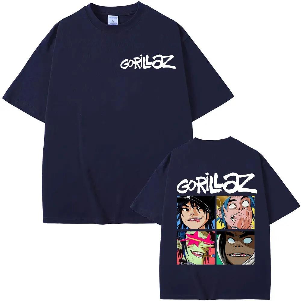 Футболка Gorillaz в винтажном мультяшном стиле, унисекс, в стиле Харадзюку, классическая, свободного кроя, 100% хлопок, уличная одежда.