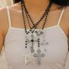 Dark Gothic Style Multi Layered Beaded Cross Imitation Pearl Necklace Pendant Clavicle Chain