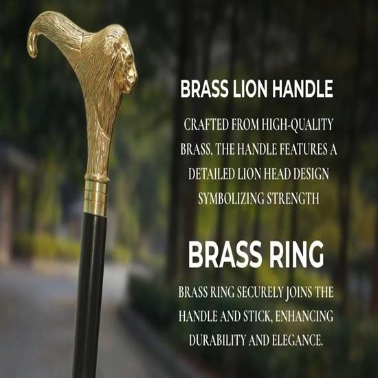 Handmade Brass Lion Head Walking Cane – Black Wooden Gentleman's Cane