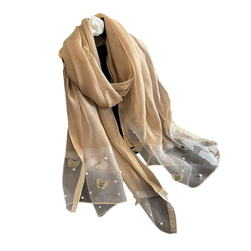 Elegant Embroidered Butterfly Silk Scarf For Women Lightweight Polyester Hijab Shawl Wrap Stole Accessory Gift
