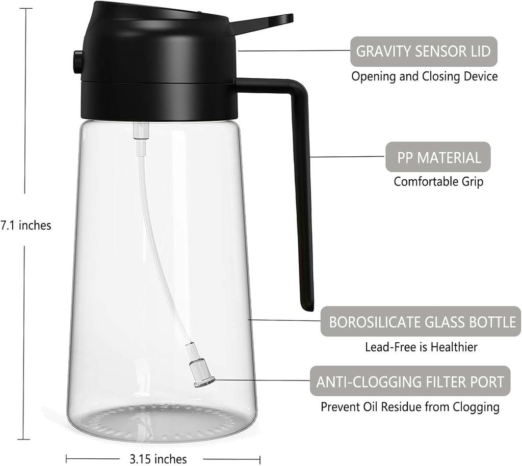 Oil Sprayer for Cooking 2 in 1 Spray  Pour Olive Oil Dispenser 470ml Glass Spray Oil Bottle Kitchen Gadgets