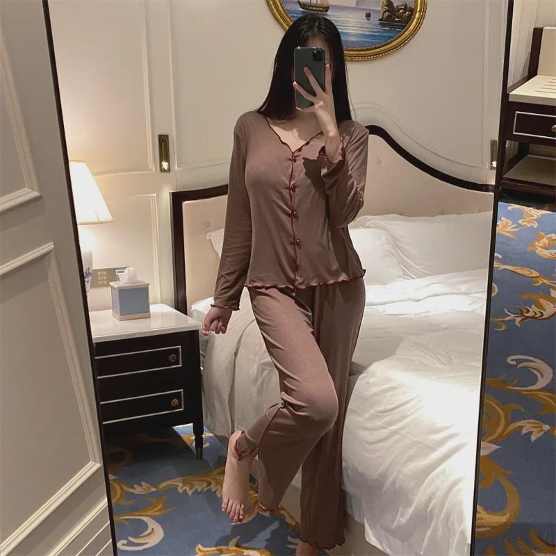 Женская пижама Taro Purple Modal Cotton во французском стиле с длинными рукавами и подкладками для груди — идеальный вариант для весны и осени.