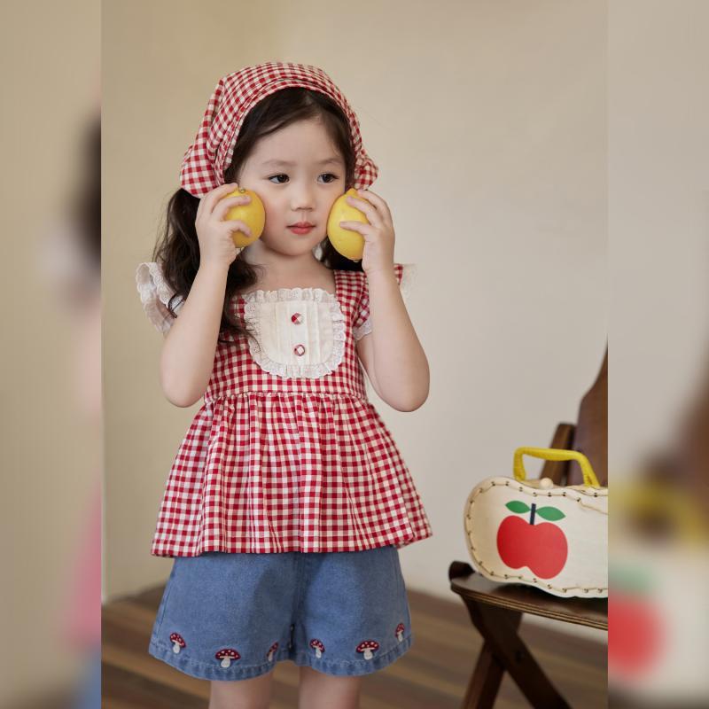 Girls Summer Plaid Sleeveless Top And Shorts 3 Piece Set Cute Baby Casual Outfit