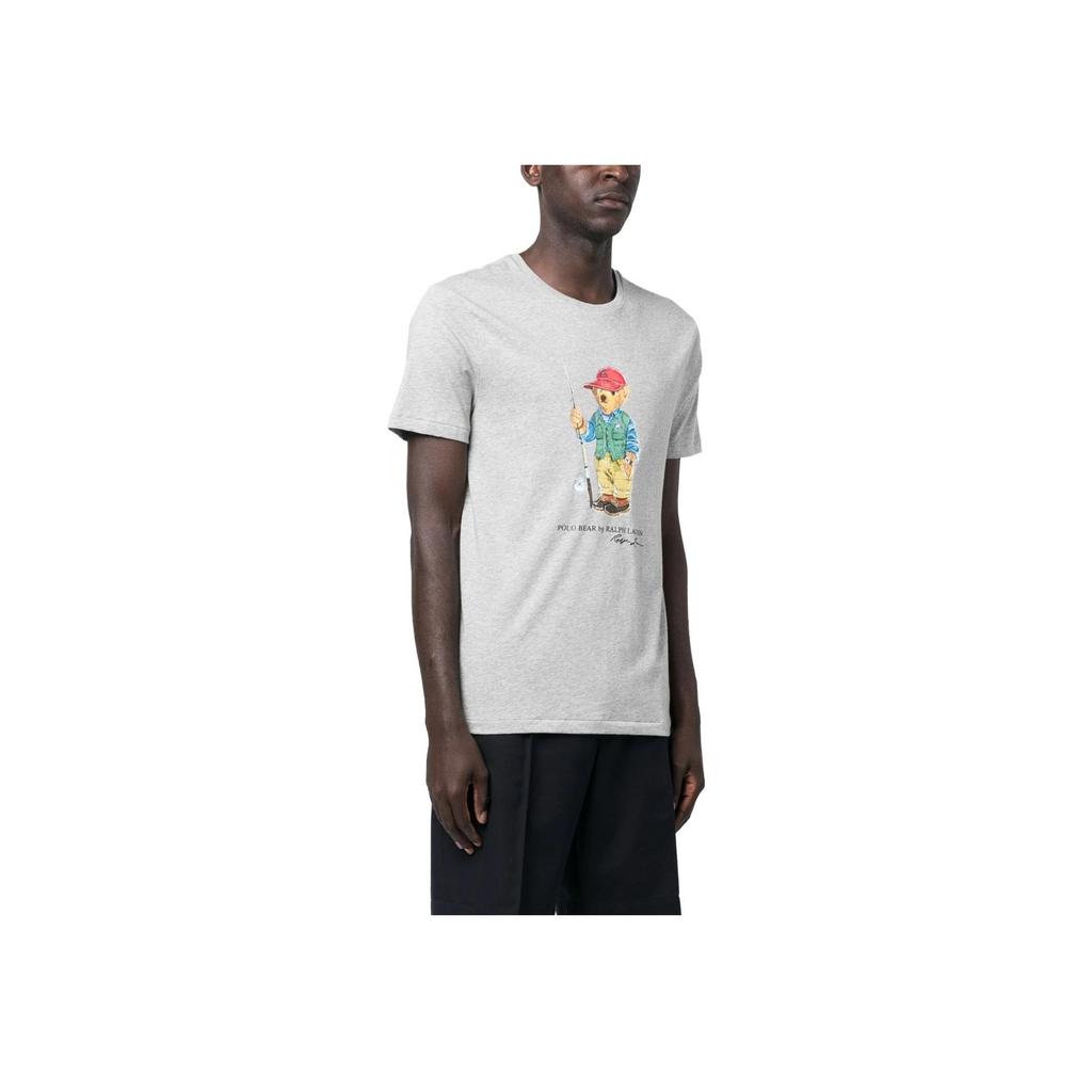 Polo Ralph Lauren SS23 мультяшный медведь логотип принт круглый вырез короткий рукав футболка мужская футболка серая 710853310-019