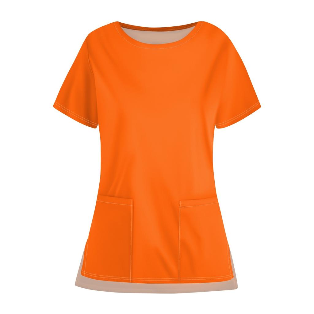 Женская повседневная однотонная карманная униформа с круглым вырезом и открытым подолом, защитная рабочая форма, верх