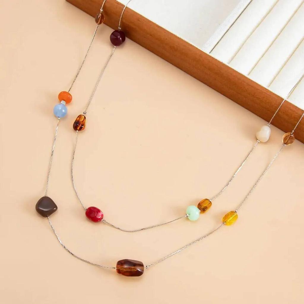 Salircon Exquisite Boho Colorful Resin Choker Necklace Women Fashion Creative Long Necklace Daily Trend Matching Banquet Jewelry