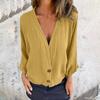 Women's Fashion Solid Color V-neck Button Casual Loose 3/4 Sleeve Top Jacket