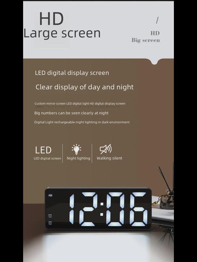 Multifunctional LED Mirror Alarm Clock with Makeup Mirror and Dual-Power Options