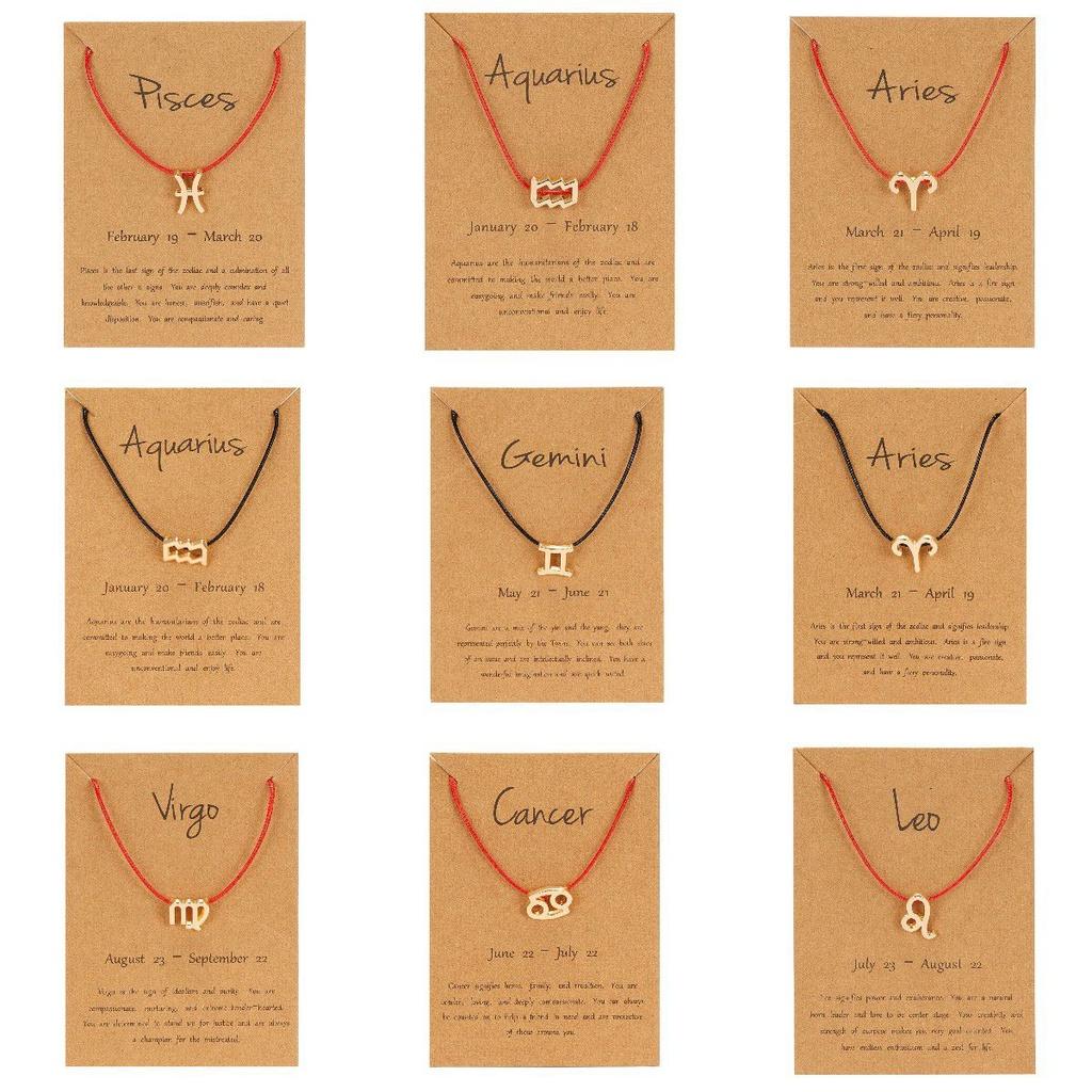 Элегантный браслет из черного и красного плетеного шнура с символами 12 знаков зодиака для Льва и Девы