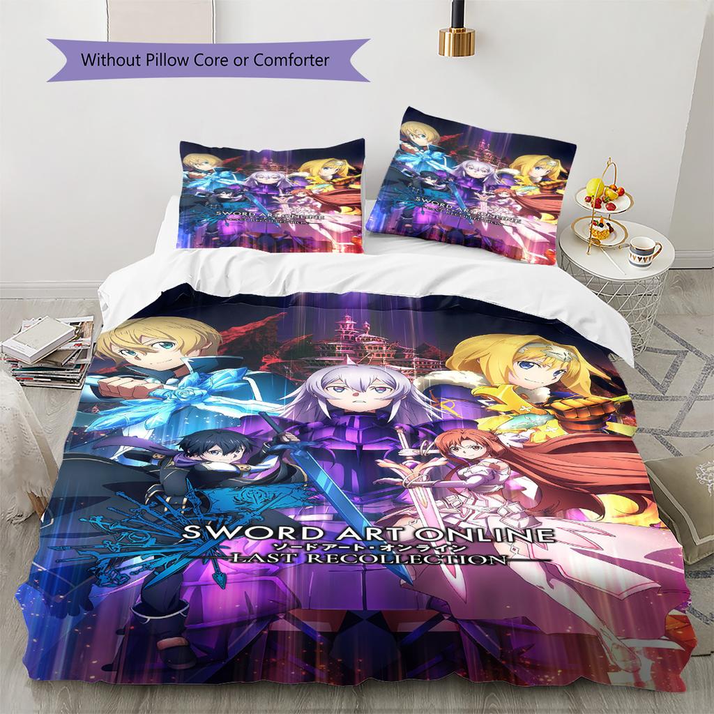 Sword Art Online Pattern Bedding Set Quilt Cover Pillowcase Home Decor Gift (1 * duvet cover + 2 * pillowcase, without core)