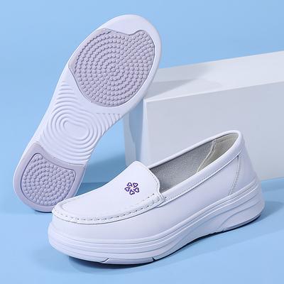 Рабочая обувь для медсестер на платформе для женщин, удобные дышащие нескользящие кроссовки, женская повседневная обувь для медсестер из кожи, легкие прогулочные мокасины