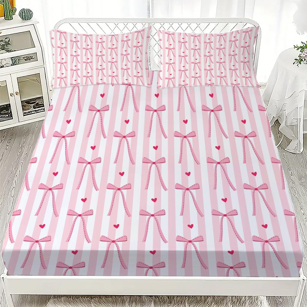 Персонализированный комплект простыней на резинке с бантом Персонализированный комплект постельного белья с бантом Удобный, приятный к коже, милый стиль 120x220см