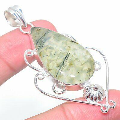 Natural Prehnite Gemstone Handmade 925 Sterling Silver Pendant 2.76" n7Y02