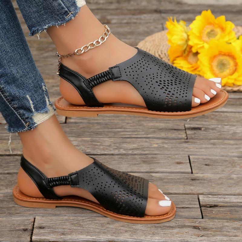 Модные сандалии Sapatos Femininos Peep Toe Flat Sandals 2024 Лето Новые Ретро Натуральная Кожа Удобная Мягкая Подошва Универсальная Женская Обувь
