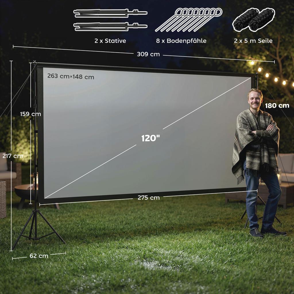 Projector Screen with Stand, 100-inch 16:9, Portable Double-sided, Foldable Tripods, White