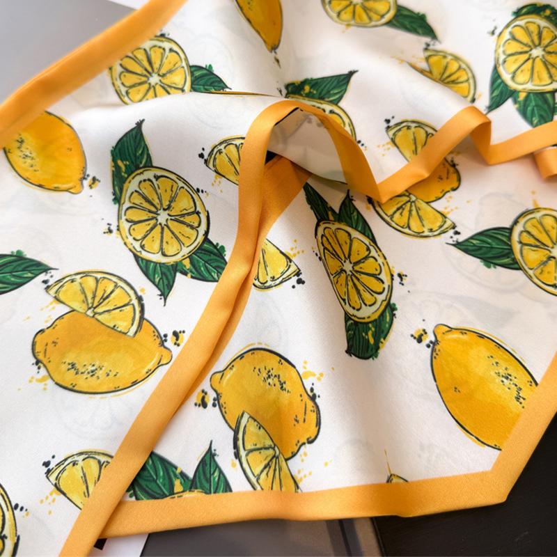 Korean Long Skinny Silk Scarf for Women Bag Tie Lady Hairband Fruit Print Brand Lady Neckerchief Ribbon Bag Handle Ribbon Scarf