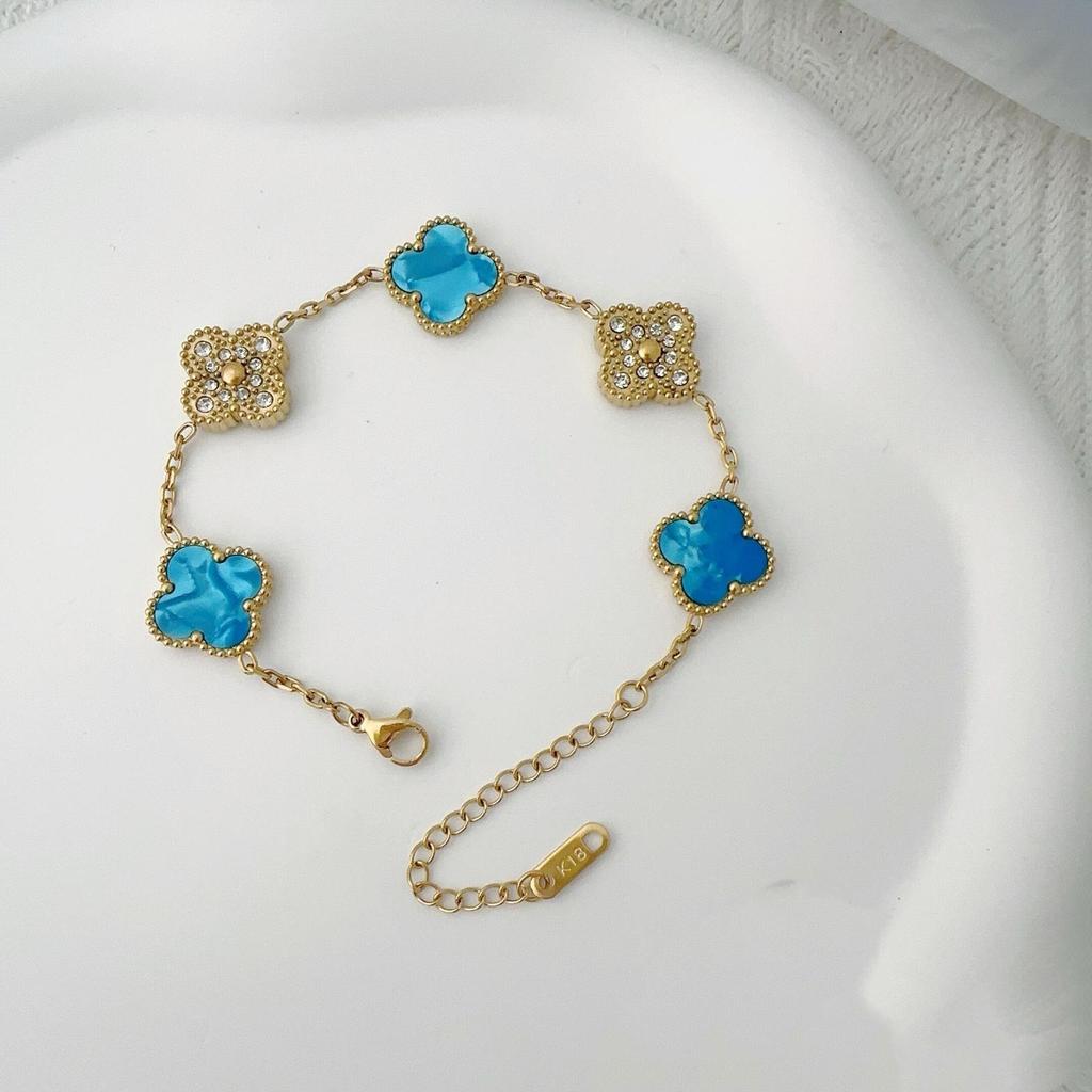 Двусторонний браслет из пяти цветов Браслет с четырьмя листочками клевера Не теряет цвет Женский элегантный легкий роскошный браслет темперамента