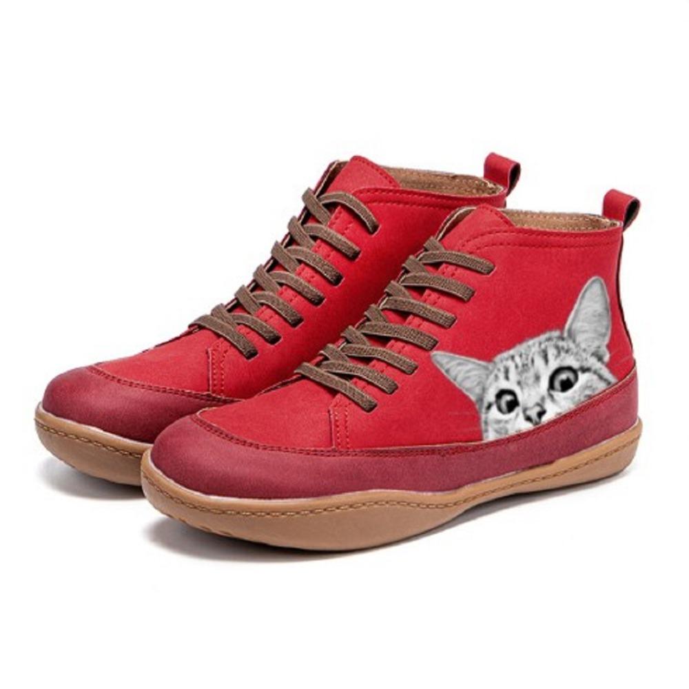 Printed Cat Casual Shoes Women's European and American Round-toe Platform Shoes