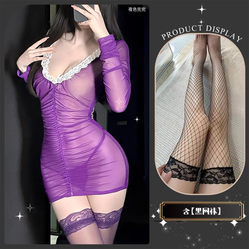 Сексуальное нижнее белье женское сексуальное глубокое v перспектива кружево кружево знаменитость юбка на бедрах пижамный комплект перспектива