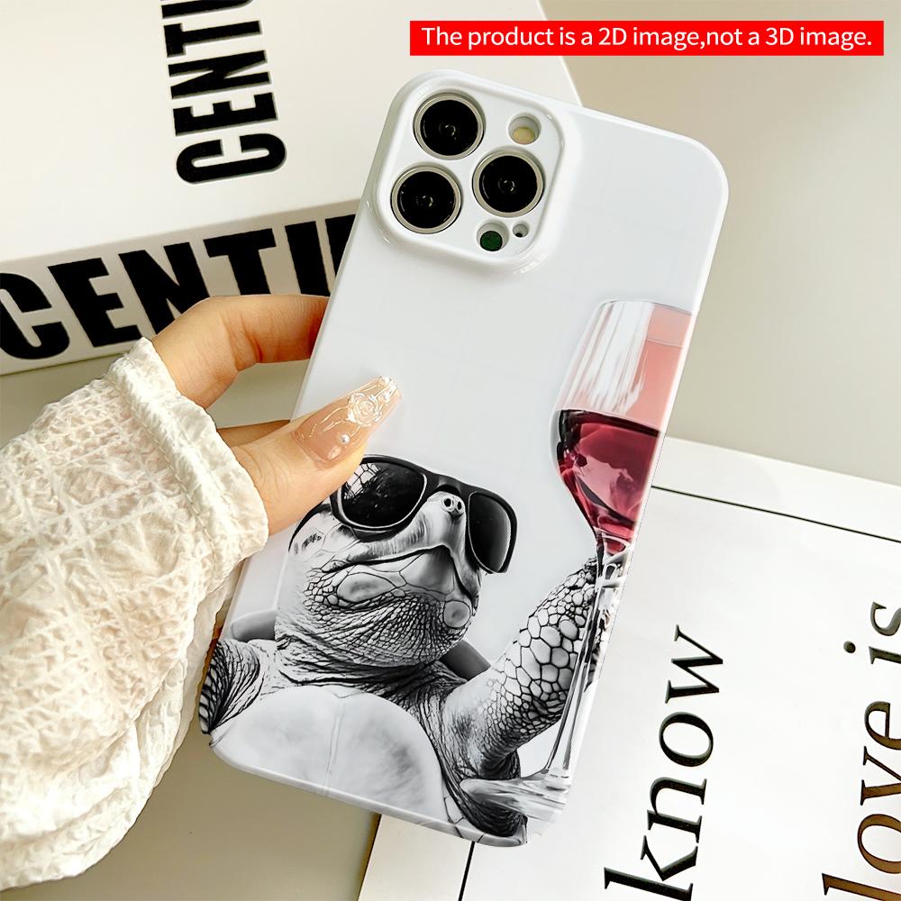 Sunglasses Turtle with Wine Glass Art Phone Case All inclusive film hard phone case, compatible with iPhone 18 Pro Max 17 16 15 14 13 12 11