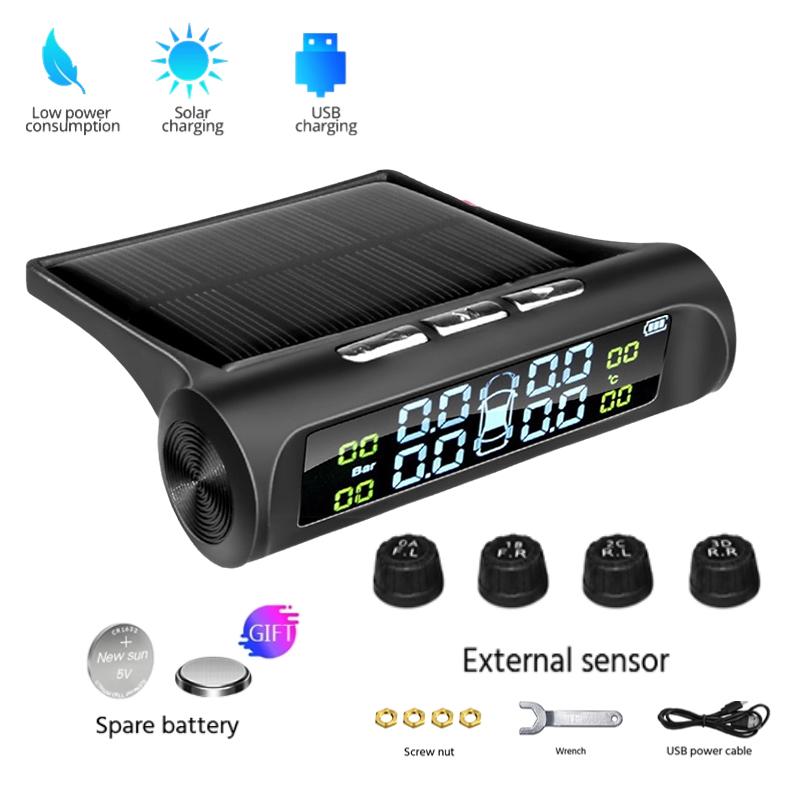 E-ACE Solar Power TPMS Car Tire Pressure Alarm Monitor System Auto Security Alarm Systems Tyre Pressure Temperature Warning