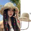 Elegant Lace Brim Sunshade Cap Breathable Colorful Straw Hat Summer Sun Protection Cap  Beach