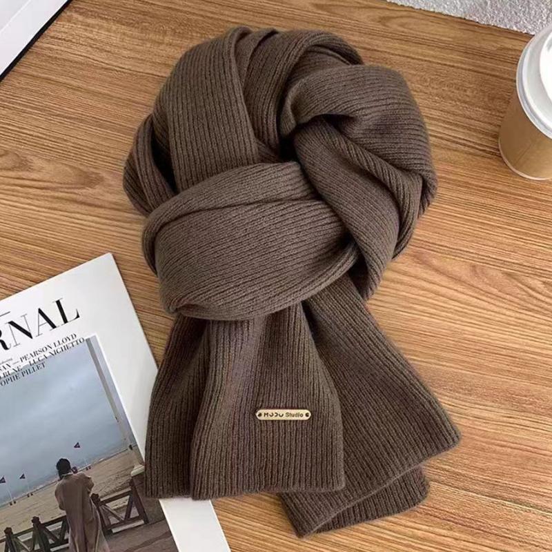 Winter Cashmere Imitation Scarf Women'S Woolen Knitwear Solid Color Bordeaux Chic Korean Thicker Warm