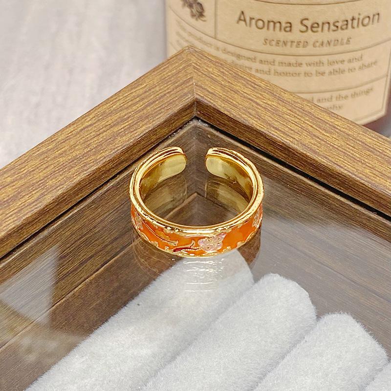 Средневековое Винтажное Цветное Эмалированное Цветок Бабочка Открывающийся Кольцо Женское Ретро Нишевое Высококлассное Легкая Роскошь Кольцо