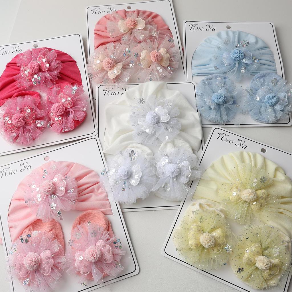 Очаровательный набор: шапочка для малыша и носочки с нескользящей подошвой и милыми крылышками принцессы - Защищает родничок