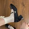 2025 New Mary Jane Shoes Autumn and Winter French Versatile High Heels Black Work Shoes Thick Heel Single Shoes Women's Square Head