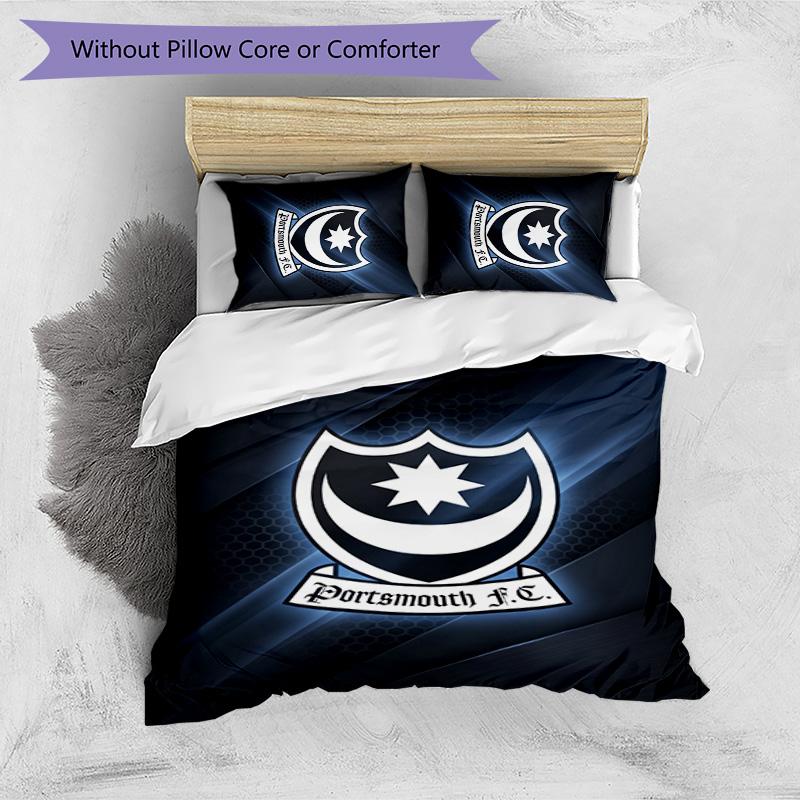 Portsmouth FC Printed 3PCS Bedding Set Breathable Duvet Cover with Pillowcases Decorative Bed Linen for Bedroom Home
