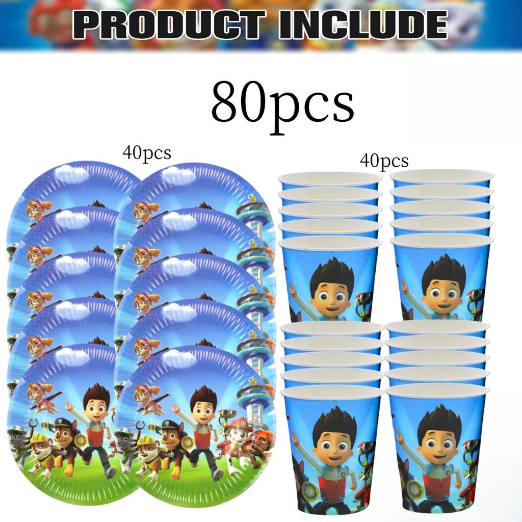 40человек Щенячий патруль Одноразовый набор посуды Декор для дня рождения Патруль ЩЕНЯЧИЙ Бумажная тарелка стаканчик Детские подарки для девочек Принадлежности для вечеринки