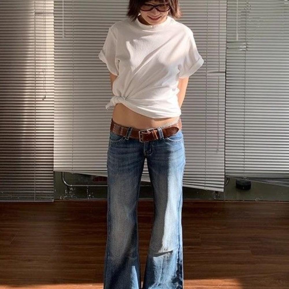 Американские ретро-джинсы High Street Spicy Girls с заниженной талией, женские винтажные брюки Harajuku Y2k, мешковатые, сплошные, узкие, расклешенные, из денима