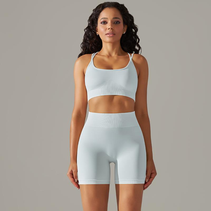 Nessaj Summer Yoga Set Women Fitness Suits Seamless Push Up Bra High Waist Shorts Gym Sportswear