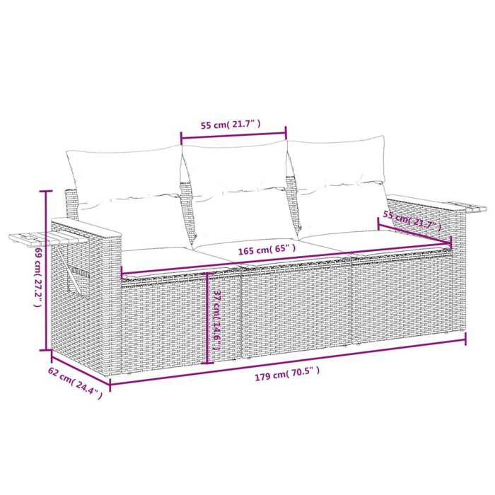 VidaXL Salon de Jardin avec Coussins 3 pcs, Canapés de Terrasse, Ensemble de Meubles de Patio, Mobilier d'Extérieur, Beige 3226597